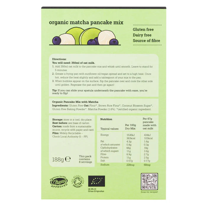 Just Wholefoods - Matcha Pancake Mix (Organic) 有機抹茶班戟預拌粉 188g