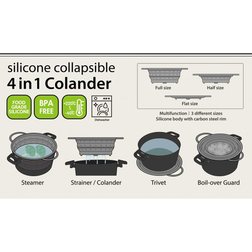 Silicone Collapsible 4-IN-1 Colander 矽膠可摺疊多用途隔篩